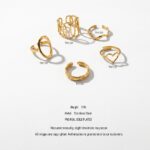 Stainless Steel Ring Set Layered Minimalist Gold-Plated Stainless Steel Ring Collection - Abstract Lines, Wavy Bands, Open Heart & Textured Cuff Stackable Set