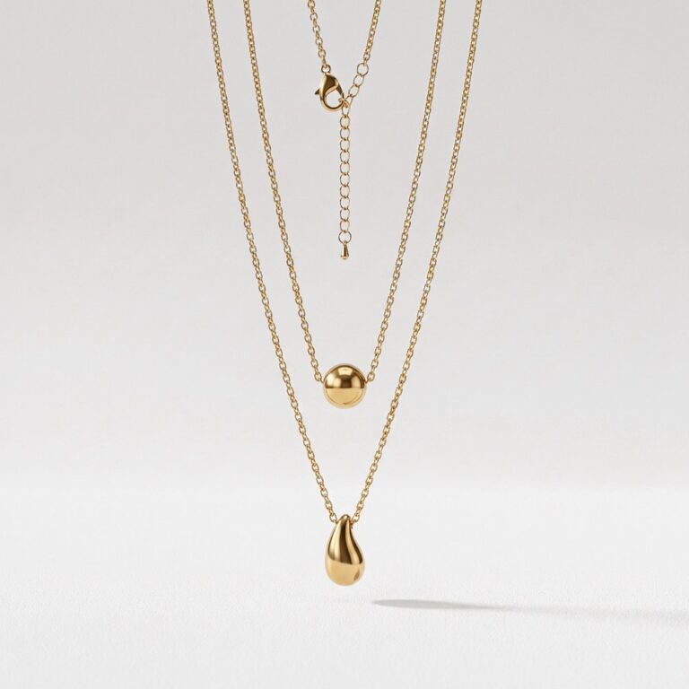 Stainless Steel Necklace Dew & Sphere Layered Necklace