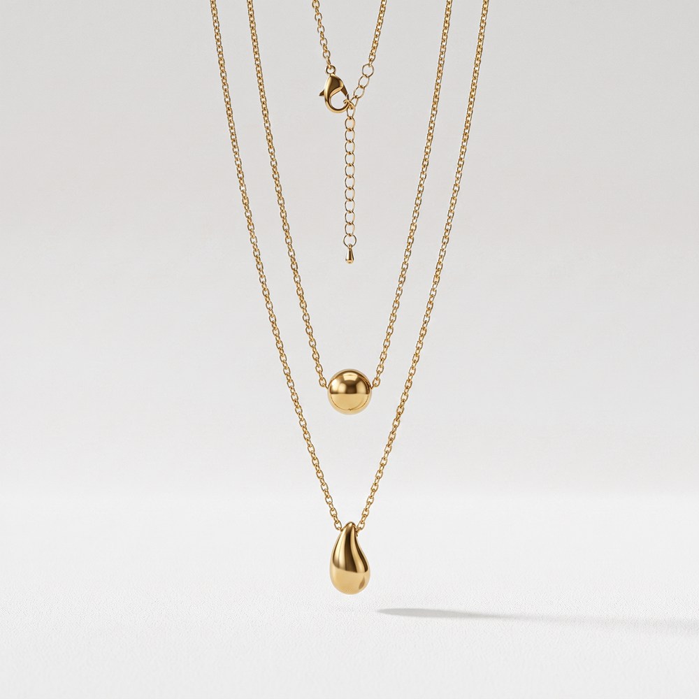 Stainless Steel Necklace Dew & Sphere Layered Necklace