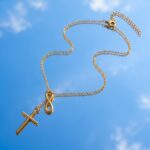 Stainless Steel Necklace Faith & Eternity Lariat Necklace - 18K Gold Plated Stainless Steel Infinity Symbol & Cross Pendant Chain