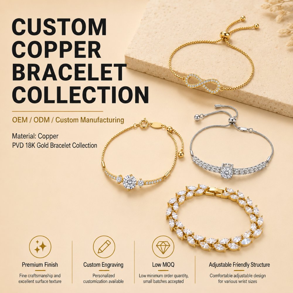 Copper Bracelet Brass Cubic Zirconia Adjustable Bracelet
