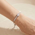Copper Bracelet Lumina Halo Slider Bracelet - Rhodium Plated Copper Adjustable Tennis Bracelet with Cushion-Cut CZ Halo