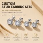 Copper Stud Earring Set Brass Halo Cubic Zirconia Stud Earrings 2 Pairs Jewelry Set