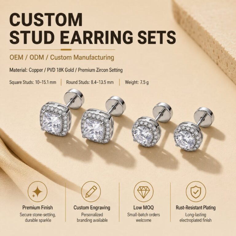 Copper Stud Earring Set Brass Halo Cubic Zirconia Stud Earrings 2 Pairs Jewelry Set
