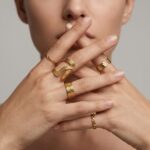 Stainless Steel Ring Set Ripple & Rhombus 5-Piece Gold-Plated Stainless Steel Ring Set