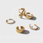 Stainless Steel Ring Set Ripple & Rhombus 5-Piece Gold-Plated Stainless Steel Ring Set
