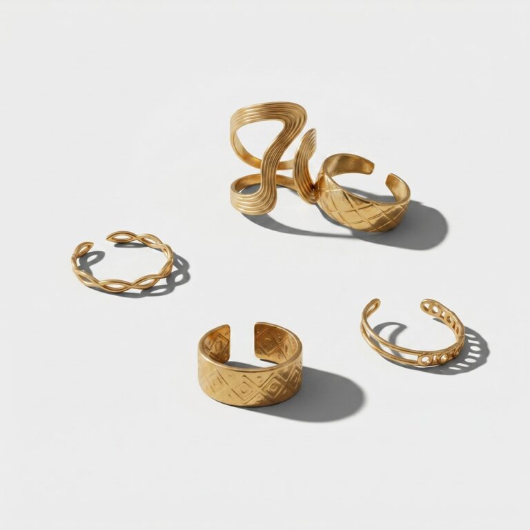 Stainless Steel Ring Set Ripple & Rhombus 5-Piece Gold-Plated Stainless Steel Ring Set