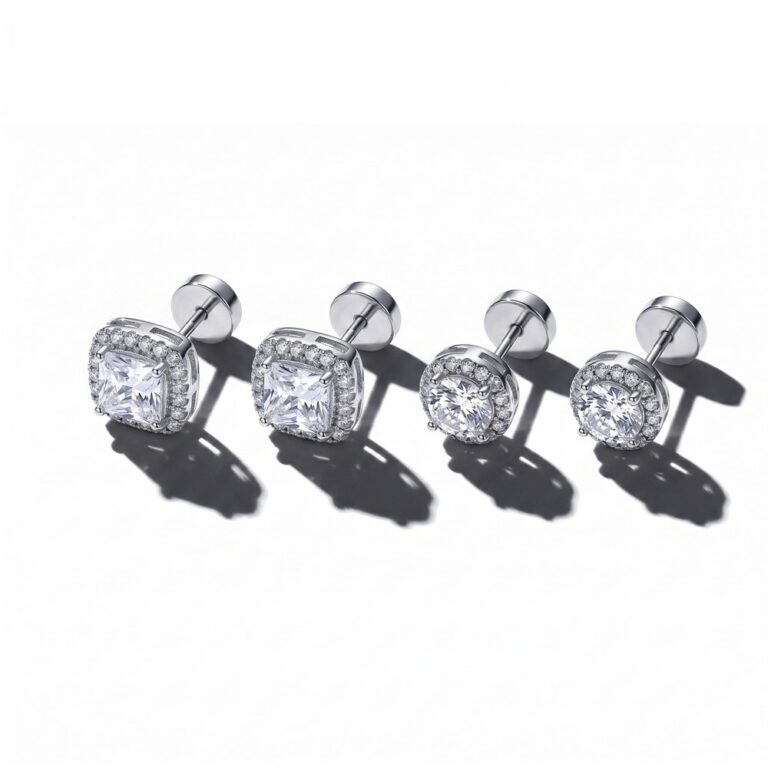 Copper Stud Earring Set Lumina Halo Stud Set - Rhodium Plated Copper Cushion & Round Cut CZ Halo Earrings