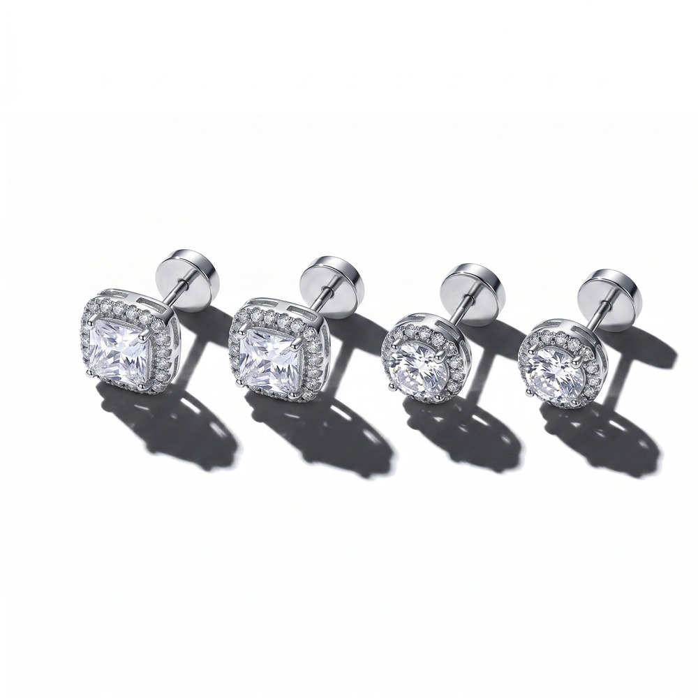 Copper Stud Earring Set Lumina Halo Stud Set - Rhodium Plated Copper Cushion & Round Cut CZ Halo Earrings