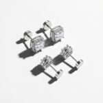 Copper Stud Earring Set Lumina Halo Stud Set - Rhodium Plated Copper Cushion & Round Cut CZ Halo Earrings