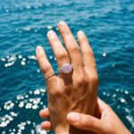 Copper Ring Blush Halo Trio Ring Set - Gold Plated Copper Pink CZ Halo Engagement Ring with Pavé Band