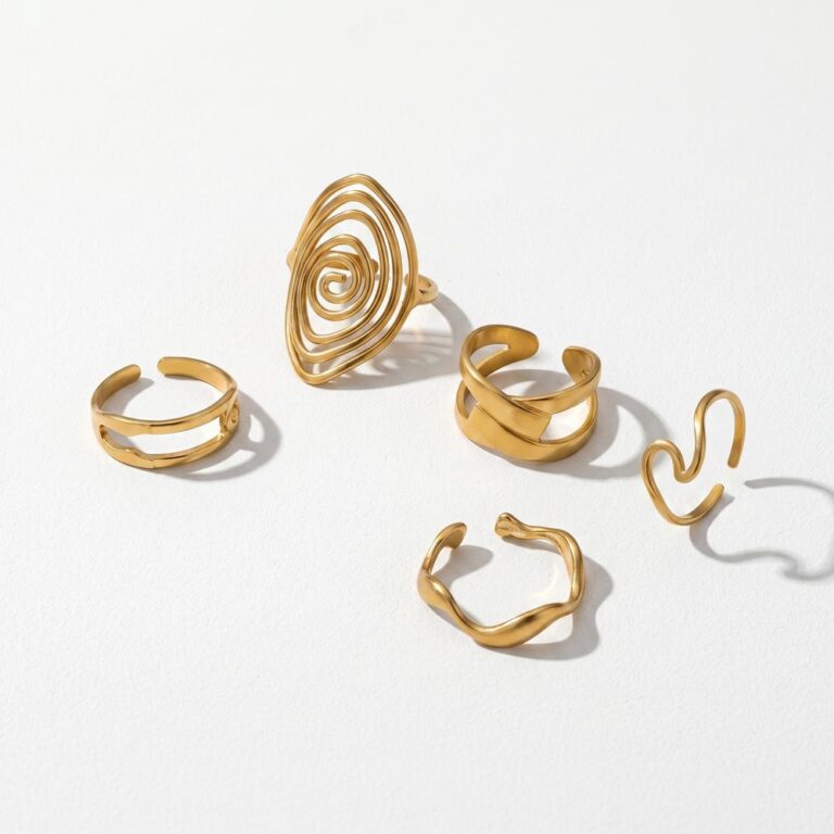 Stainless Steel Ring Set Spiral & Flow 5-Piece Gold-Plated Stainless Steel Ring Set