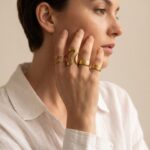 Stainless Steel Ring Set Ripple & Rhombus 5-Piece Gold-Plated Stainless Steel Ring Set