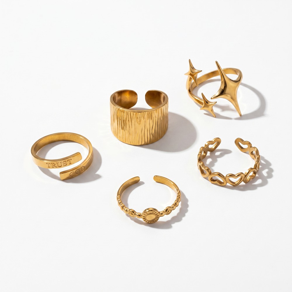 Stainless Steel Ring Set Faith & Starlight 5-Piece Gold-Plated Stainless Steel Ring Set