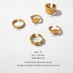 Stainless Steel Ring Set Vintage Tidal Gold Collection - 5pcs 18K Gold Plated Stainless Steel Open Rings with Hammered, Sun & Textured Details
