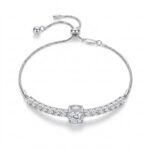 Copper Bracelet Lumina Halo Slider Bracelet - Rhodium Plated Copper Adjustable Tennis Bracelet with Cushion-Cut CZ Halo
