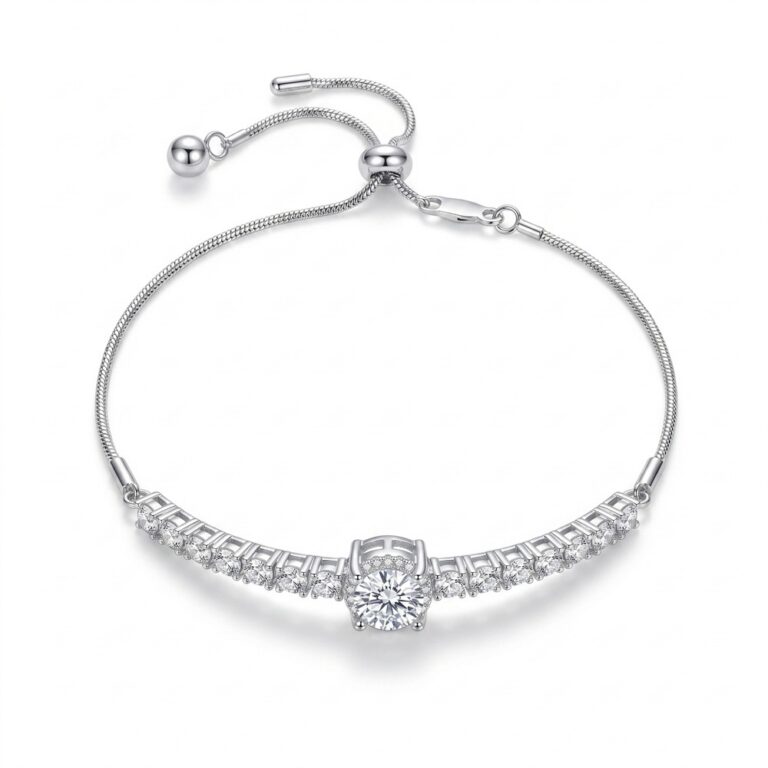 Copper Bracelet Lumina Halo Slider Bracelet - Rhodium Plated Copper Adjustable Tennis Bracelet with Cushion-Cut CZ Halo