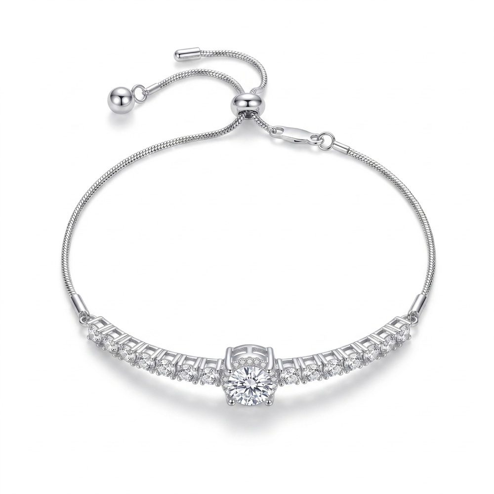 Copper Bracelet Lumina Halo Slider Bracelet - Rhodium Plated Copper Adjustable Tennis Bracelet with Cushion-Cut CZ Halo
