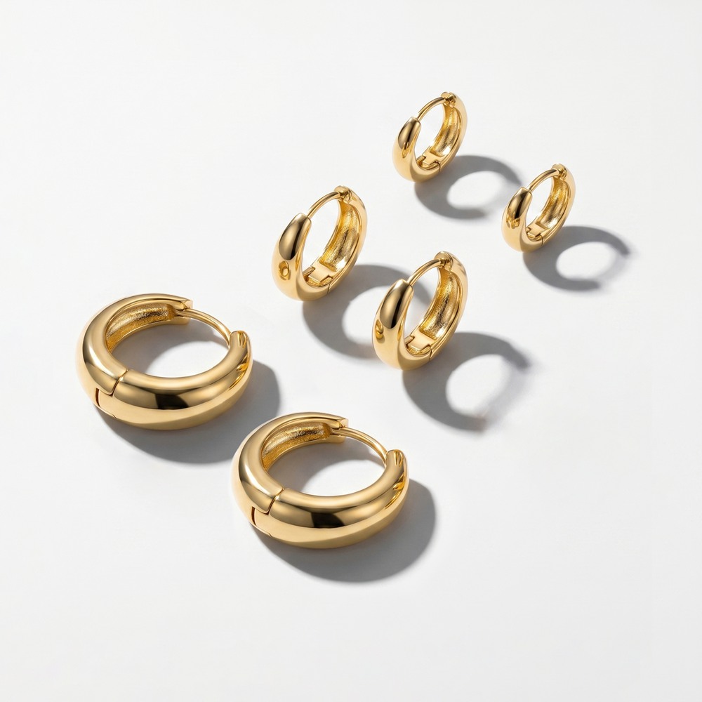 Copper Stud Earring Set Lumina Triple Hoop Earrings - 18K Gold Plated Copper Chunky Stacked Huggie Hoops