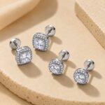 Copper Stud Earring Set Brass Halo Cubic Zirconia Stud Earrings 2 Pairs Jewelry Set