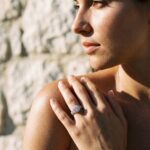 Copper Ring Blush Halo Trio Ring Set - Gold Plated Copper Pink CZ Halo Engagement Ring with Pavé Band